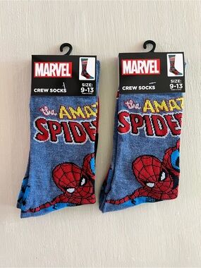 NWT Marvel Spider-Man Crew Socks Bundle of 2 Kids Size 9-13 Superhero Socks
